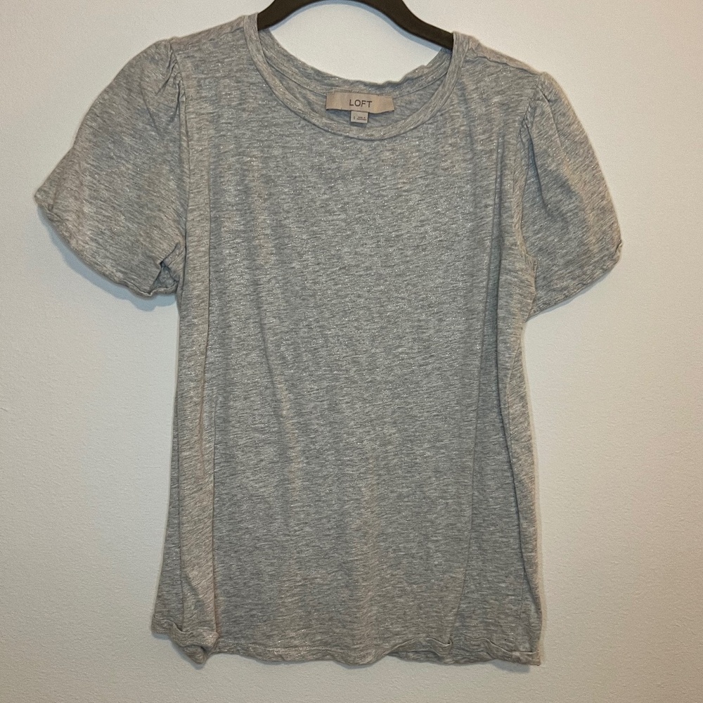 LOFT Gray Sparkly Puff Sleeve Top - Size S